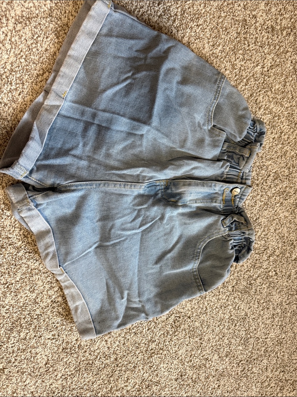 Elastic waistband high rise baggy denim shorts